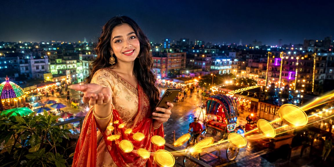 ঢাকার নাইট মার্কেটে একজন বাংলাদেশি মোবাইলে পেমেন্ট করছেন