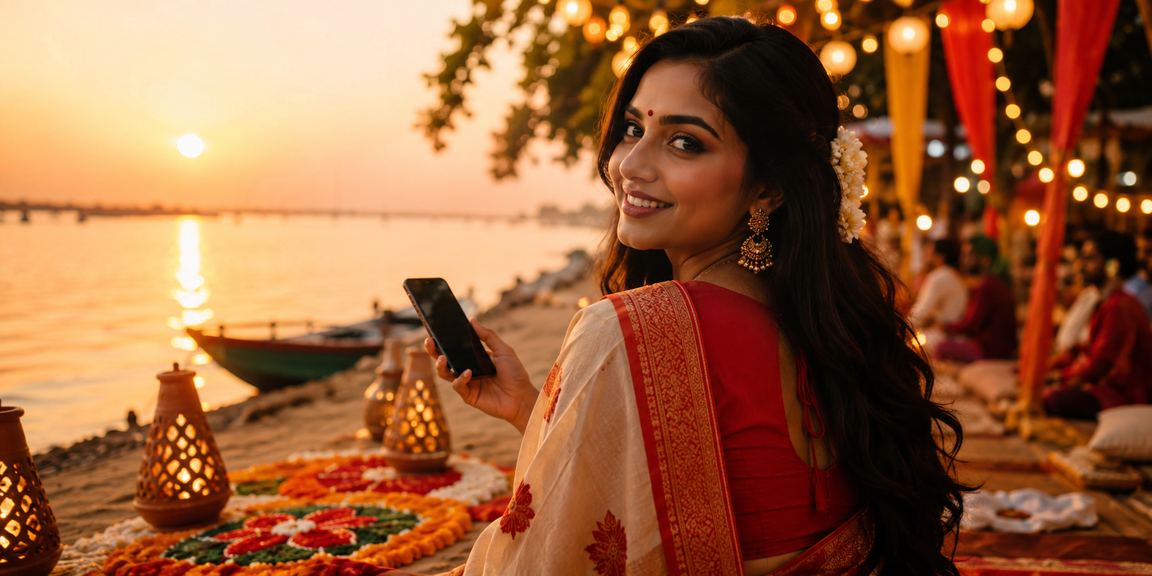 A user enjoying mobile casino during Pohela Boishakh celebrations in Rajshahi